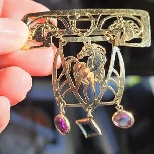 Vintage WILD BRYDE Gold Plated Crystal Pin Brooch